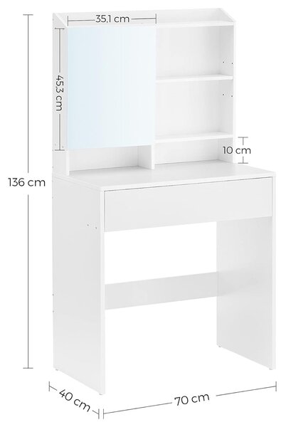 Toaletna miza z ogledalom, kozmetična miza s predali, bela | VASAGLE