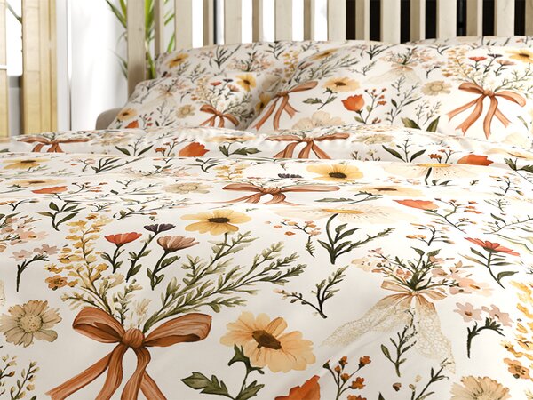 Poli bombažna posteljnina FLORAL RIBBON POLY kremasta Dimenzije posteljnine: 70 x 90 cm | 140 x 200 cm