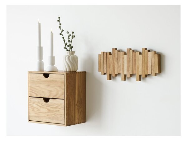Stenski obešalnik iz masivnega hrasta v naravni barvi 3 cm Caltra – House Nordic