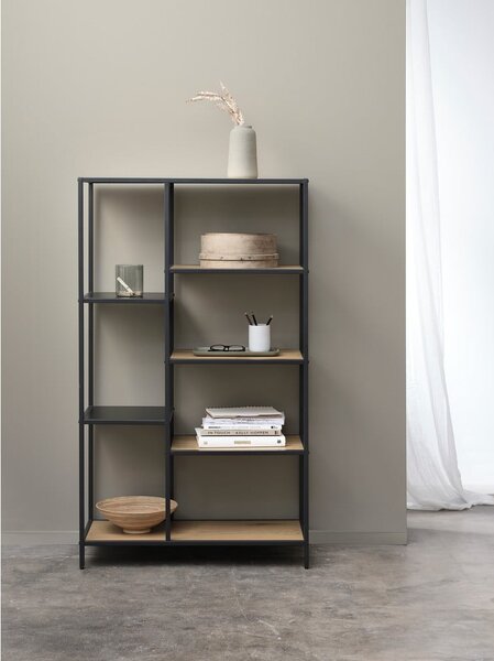 Črn/naraven regal v hrastovem dekorju 80x146x35 cm Altino – Unique Furniture