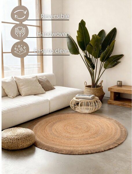 Obojestranska/ročno tkana okrogla preproga iz jute v naravni barvi ø 150 cm Nuru – Hanse Home