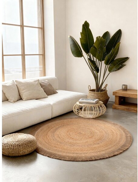 Obojestranska/ročno tkana okrogla preproga iz jute v naravni barvi ø 150 cm Nuru – Hanse Home