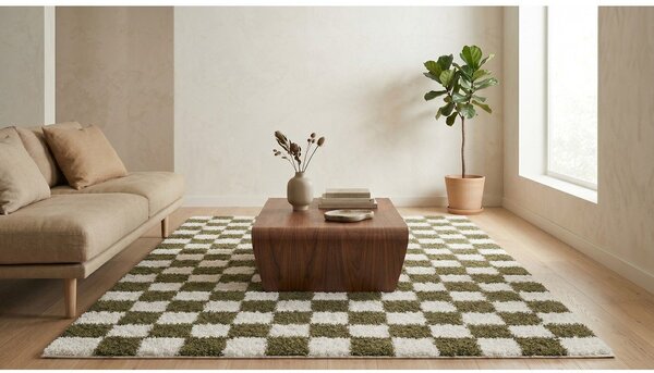 Temno zelena/kremno bela preproga 120x170 cm Grida – ESTE