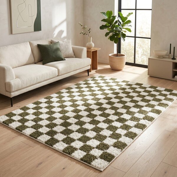 Temno zelena/kremno bela preproga 120x170 cm Grida – ESTE