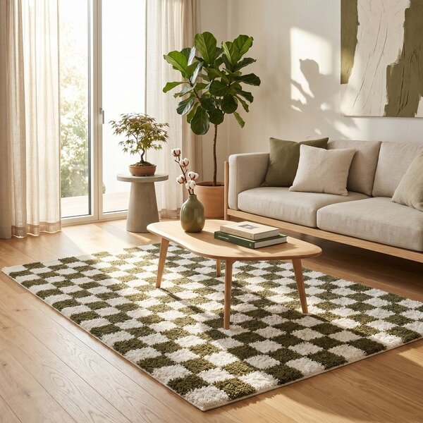 Temno zelena/kremno bela preproga 120x170 cm Grida – ESTE