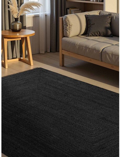 Črna obojestranska/ročno tkana preproga iz jute 60x90 cm Juno – Hanse Home