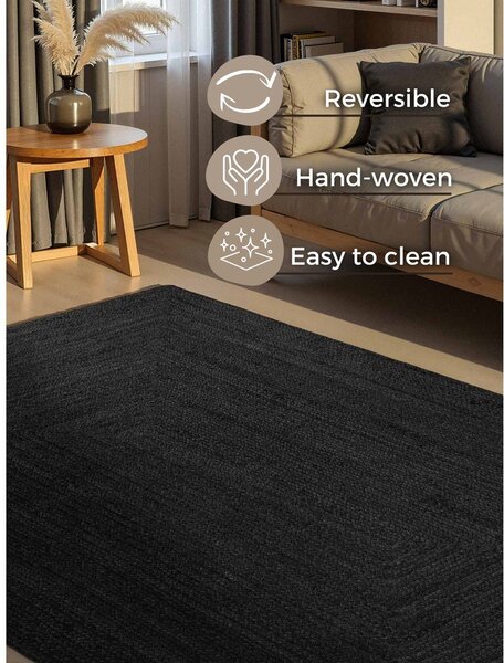 Črna obojestranska/ročno tkana preproga iz jute 60x90 cm Juno – Hanse Home