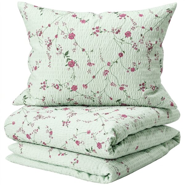 Kreirana posteljnina FLORAL CREAM svetlo zelena Dimenzije posteljnine: 70 x 90 cm | 140 x 200 cm