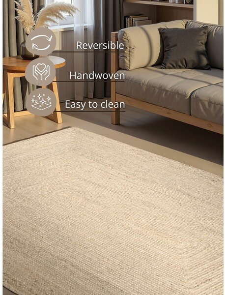 Kremno bela obojestranska/ročno tkana preproga iz jute 60x90 cm Juno – Hanse Home