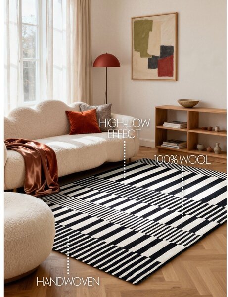 Črno-bela ročno tkana volnena preproga 120x180 cm Stryve Pulse – Elle Decoration