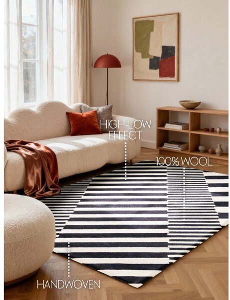 Črno-bela ročno tkana volnena preproga 120x180 cm Stryve Flux – Elle Decoration