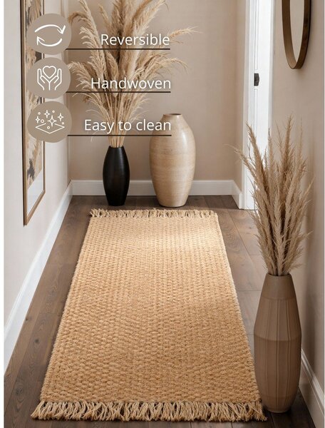 Obojestranski/ročno tkan tekač iz jute v naravni barvi 80x300 cm Fjord – Hanse Home