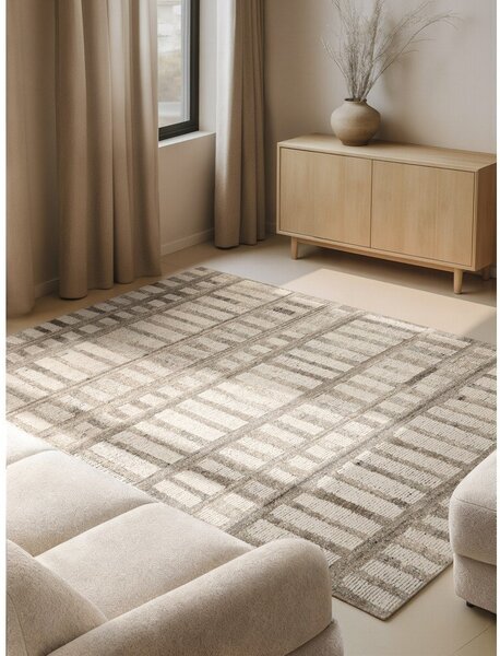 Kremno bela ročno tkana volnena preproga 80x150 cm Boho 1.0 Linara – Vikosa