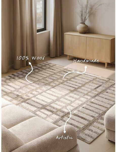 Kremno bela ročno tkana volnena preproga 80x150 cm Boho 1.0 Linara – Vikosa