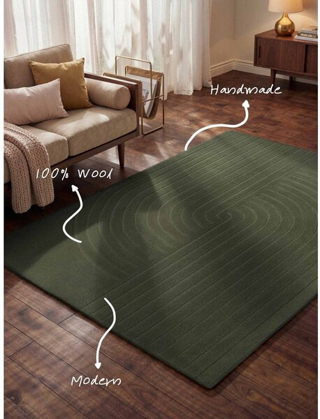 Temno zelena ročno tkana volnena preproga 160x230 cm Arcura – Vikosa