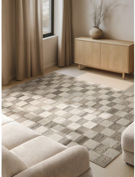 Kremno bela ročno tkana volnena preproga 80x150 cm Boho 1.0 Quadra – Vikosa