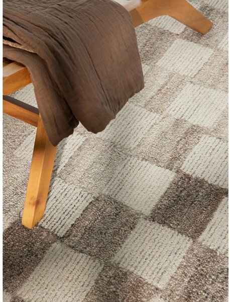 Kremno bela ročno tkana volnena preproga 80x150 cm Boho 1.0 Quadra – Vikosa