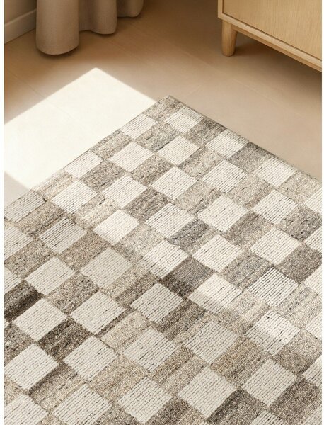 Kremno bela ročno tkana volnena preproga 80x150 cm Boho 1.0 Quadra – Vikosa