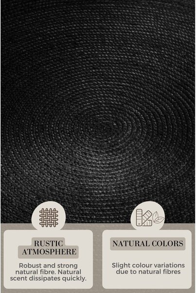 Črna obojestranska/ročno tkana okrogla preproga iz jute ø 200 cm Braided – Hanse Home