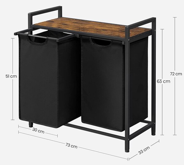 Košara za perilo s polico BERGEN, 2 × 46 l, črna/rjava Vasagle
