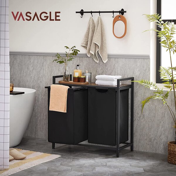 Košara za perilo s polico BERGEN, 2 × 46 l, črna/rjava Vasagle
