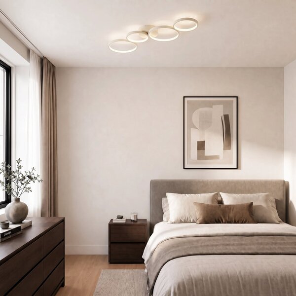 Lindby LED stropna svetilka Evengeline, bež, aluminij, dolžina 88 cm, Bež, Dnevna soba / jedilnica, Kovina, Sodobni