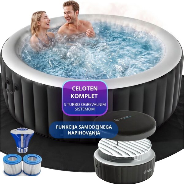 Napihljiv masažni bazen OASIS za 6 oseb, okrogel, črn Casaria
