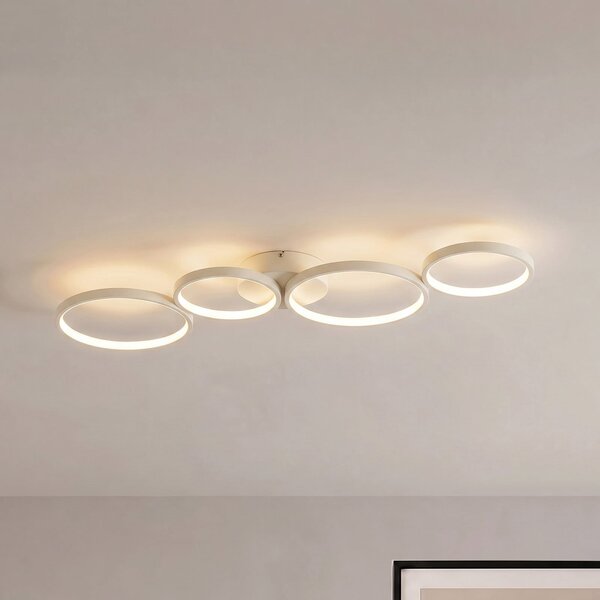 Lindby LED stropna svetilka Evengeline, bež, aluminij, dolžina 88 cm, Bež, Dnevna soba / jedilnica, Kovina, Sodobni