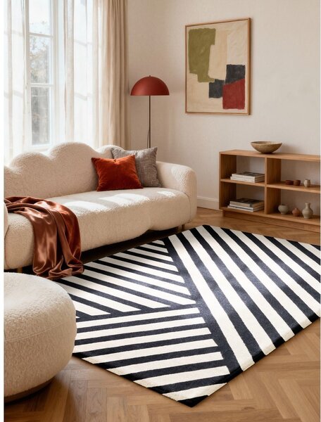 Črno-bela ročno tkana volnena preproga 120x180 cm Stryve Noir – Elle Decoration
