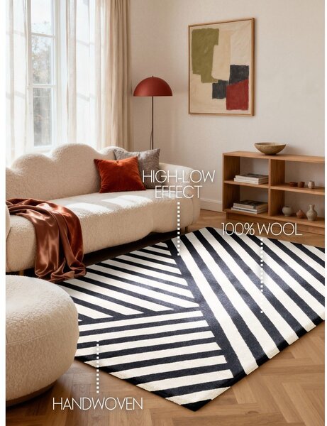 Črno-bela ročno tkana volnena preproga 120x180 cm Stryve Noir – Elle Decoration