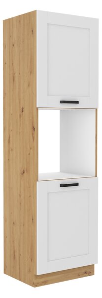 KONDELA Visoka omara za vgradno pečico, bela/hrast artisan, LULA 60 DP-210 2F