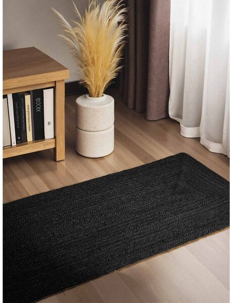 Črn obojestranski/ročno tkan tekač iz jute 80x200 cm Juno – Hanse Home