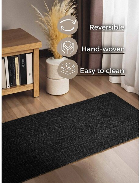 Črn obojestranski/ročno tkan tekač iz jute 80x200 cm Juno – Hanse Home