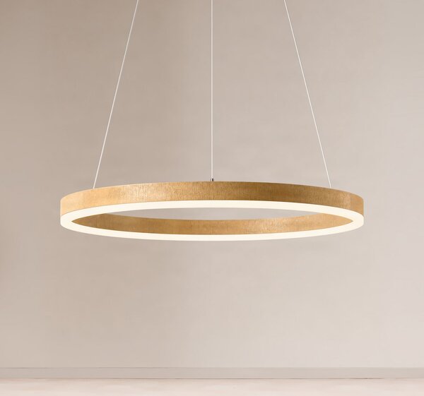 Lucande LED-visoka svetilka Thelma, naravni hrast/siva, Ø 70 cm, zatemnjen, Les, Dnevna soba / jedilnica, Plastika, Sodobni