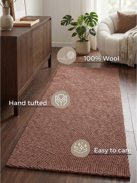 Ročno tkan volnen tekač v barvi terakote 80x200 cm Calmio – Hanse Home