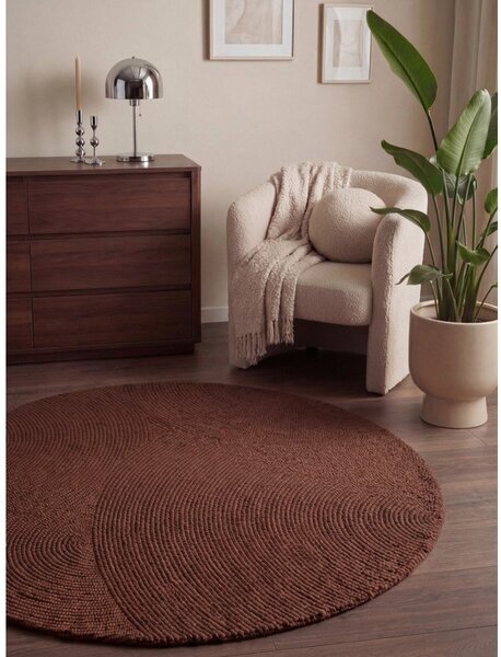 Opečnato oranžna ročno tkana volnena okrogla preproga ø 120 cm Calmio – Hanse Home