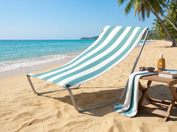 Zložljiv plažni ležalnik SAND, turkizne črte
