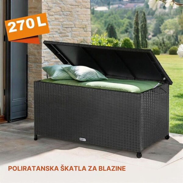 Poliratan škatla za shranjevanje RICCO, 117 x 53 x 60 cm, črna Casaria