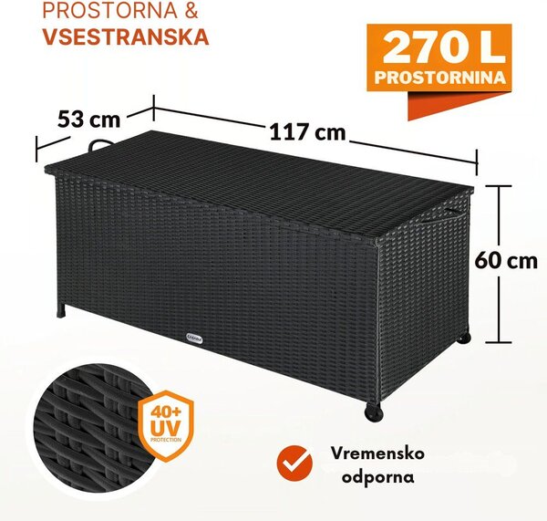 Poliratan škatla za shranjevanje RICCO, 117 x 53 x 60 cm, črna Casaria