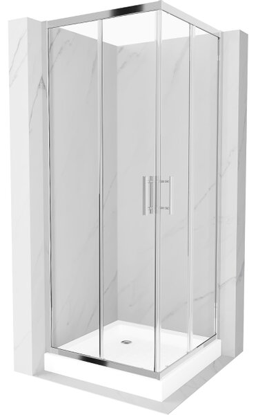 Mexen Rio kvadratna tuš kabina 80 x 80 cm, prozorna, krom + bela tuš kad - 860-080-080-01-00-4510