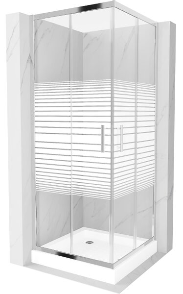 Mexen Rio kvadratna prha dimenzije 80 x 80 cm, bele črte, krom + kad, bela - 860-080-080-01-20-4510