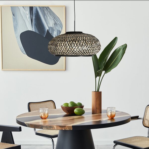Steinhauer Visoka svetilka Sparkled Light 4476ZW, pletena iz bambusa, Ø 50 cm, zatemnjen, Črna, Dnevna soba / jedilnica, Bambus
