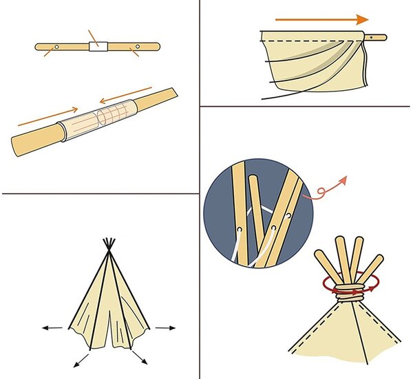 Siv šotor teepee za otroke z motivom zvezd 110 cm x 140 cm