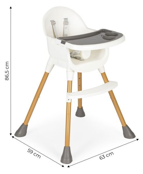 Otroški jedilni stol za hranjenje v beli barvi