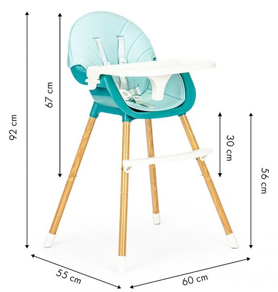 Otroški modri stol za hranjenje 2v1
