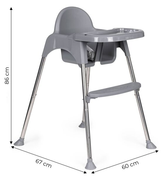 Otroški sivi stol za hranjenje 2v1