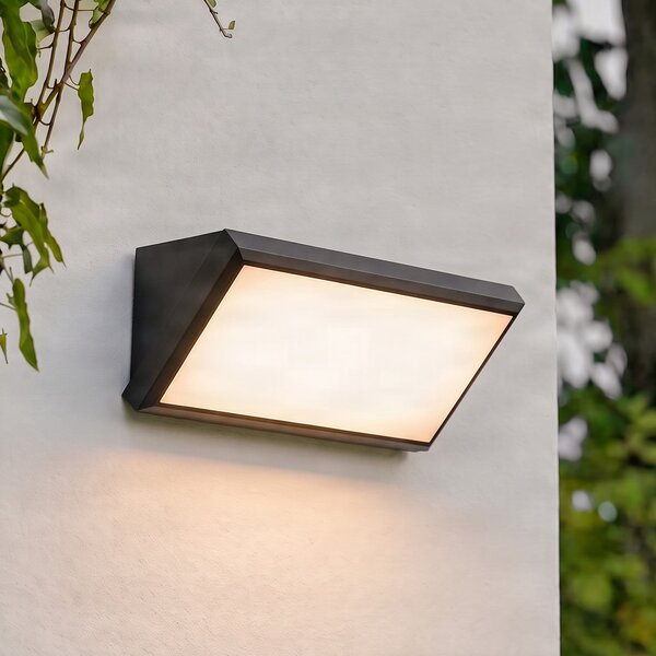 Lindby LED zunanja stenska svetilka Abby, siva, plastika, IP65, Črna, Plastika, Sodobni, Stenska vtičnica spodaj