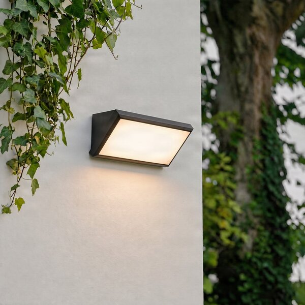 Lindby LED zunanja stenska svetilka Abby, siva, plastika, IP65, Črna, Plastika, Sodobni, Stenska vtičnica spodaj