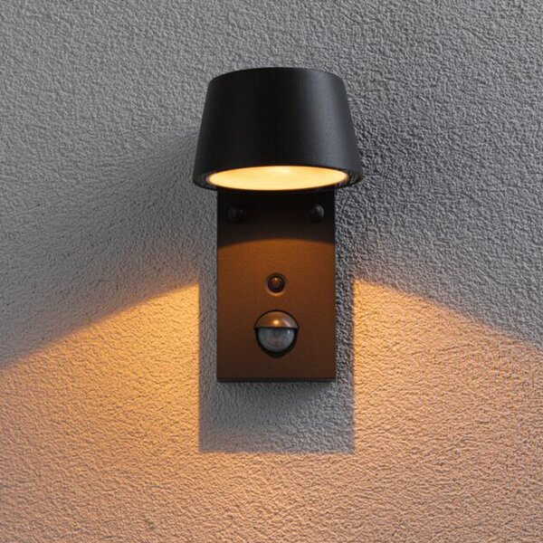 Paulmann Capea LED senzorska zunanja stenska svetilka, antracitno aluminijasta, Črna, Kovina, Sodobni