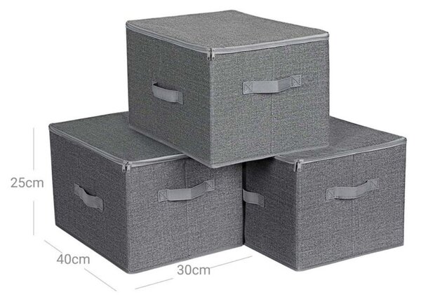 Škatle za shranjevanje ELVIS, 3 kosi, 40x30x25 cm, sive SongmicsHome